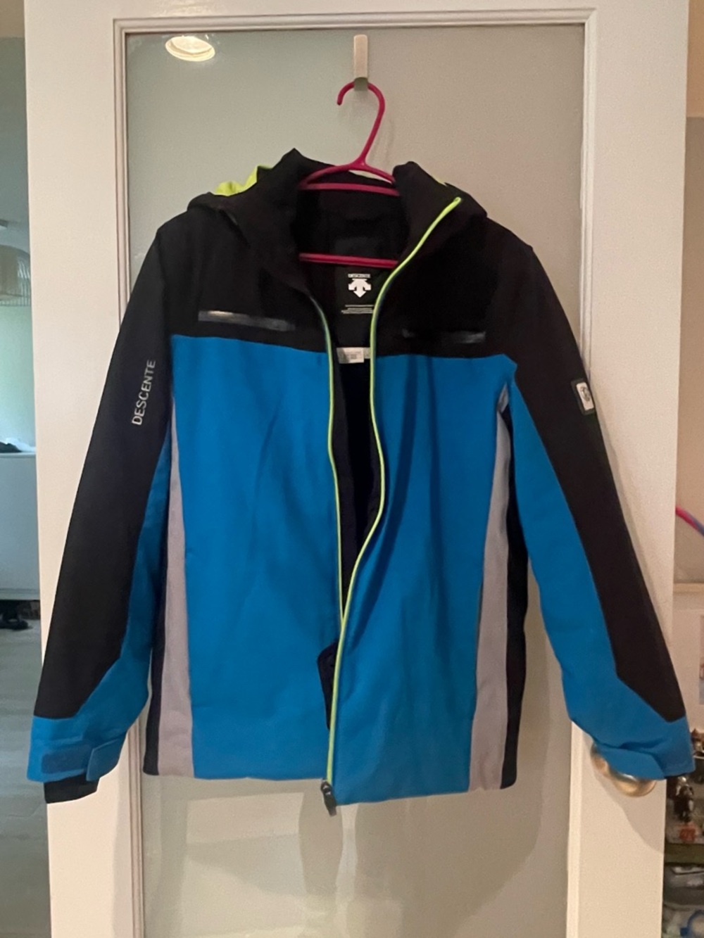 Descente Black Jacket with Neon Green and Blue Accents